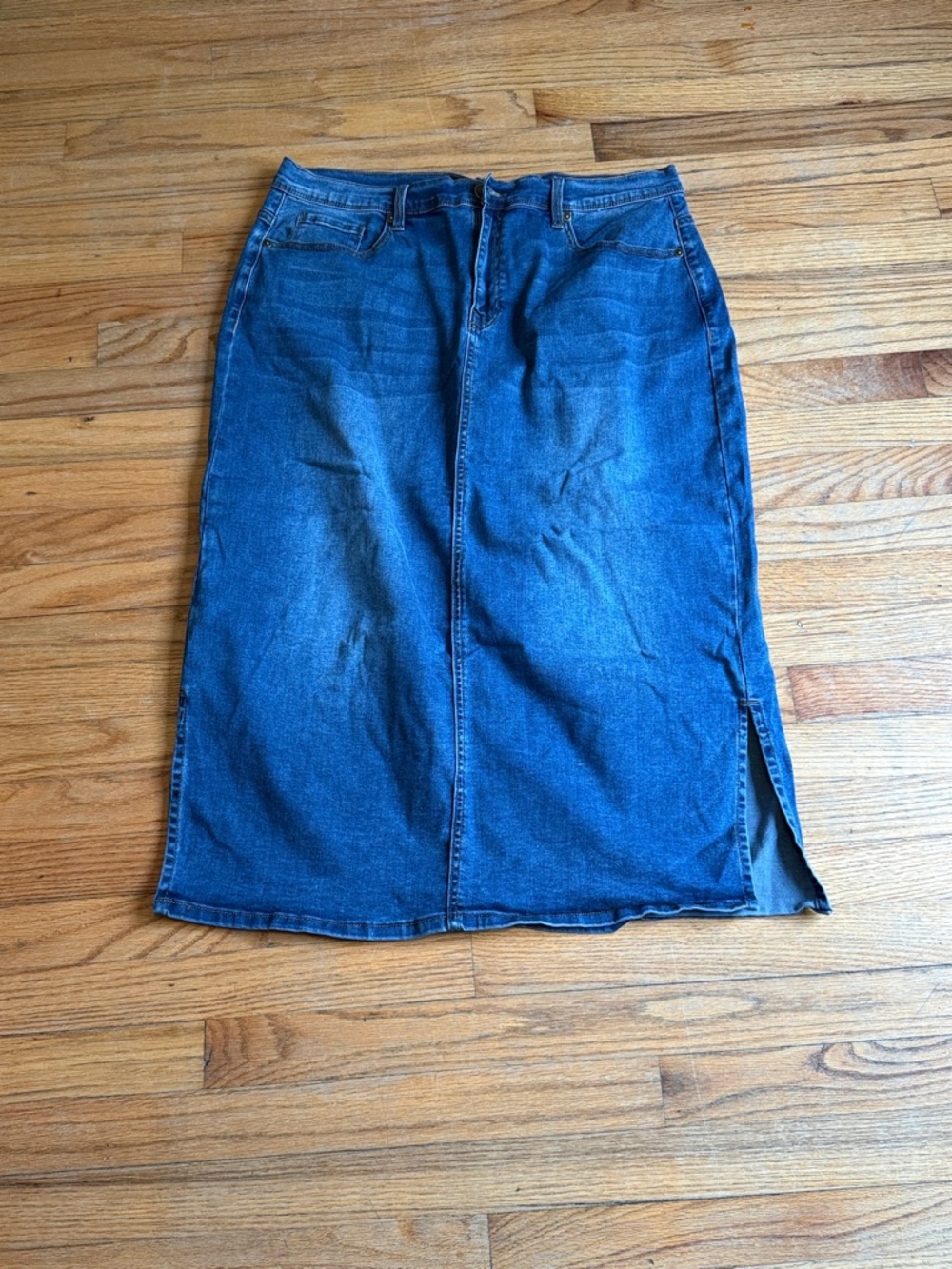 DG2 by Diane Gilman Blue Denim Midi Skirt with Side Slit